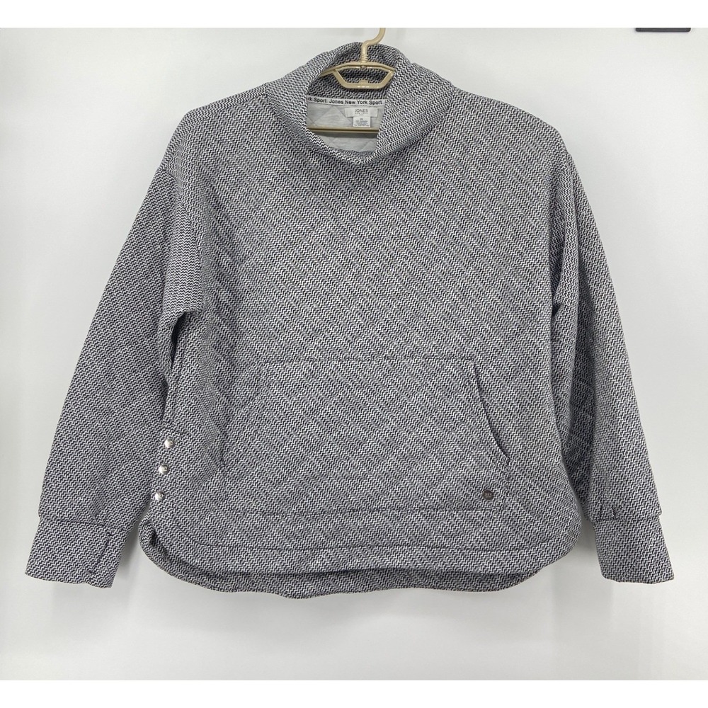 Jones New York Sport Womens 2X Herringbone Quilted Funnel Neck Pullover Black